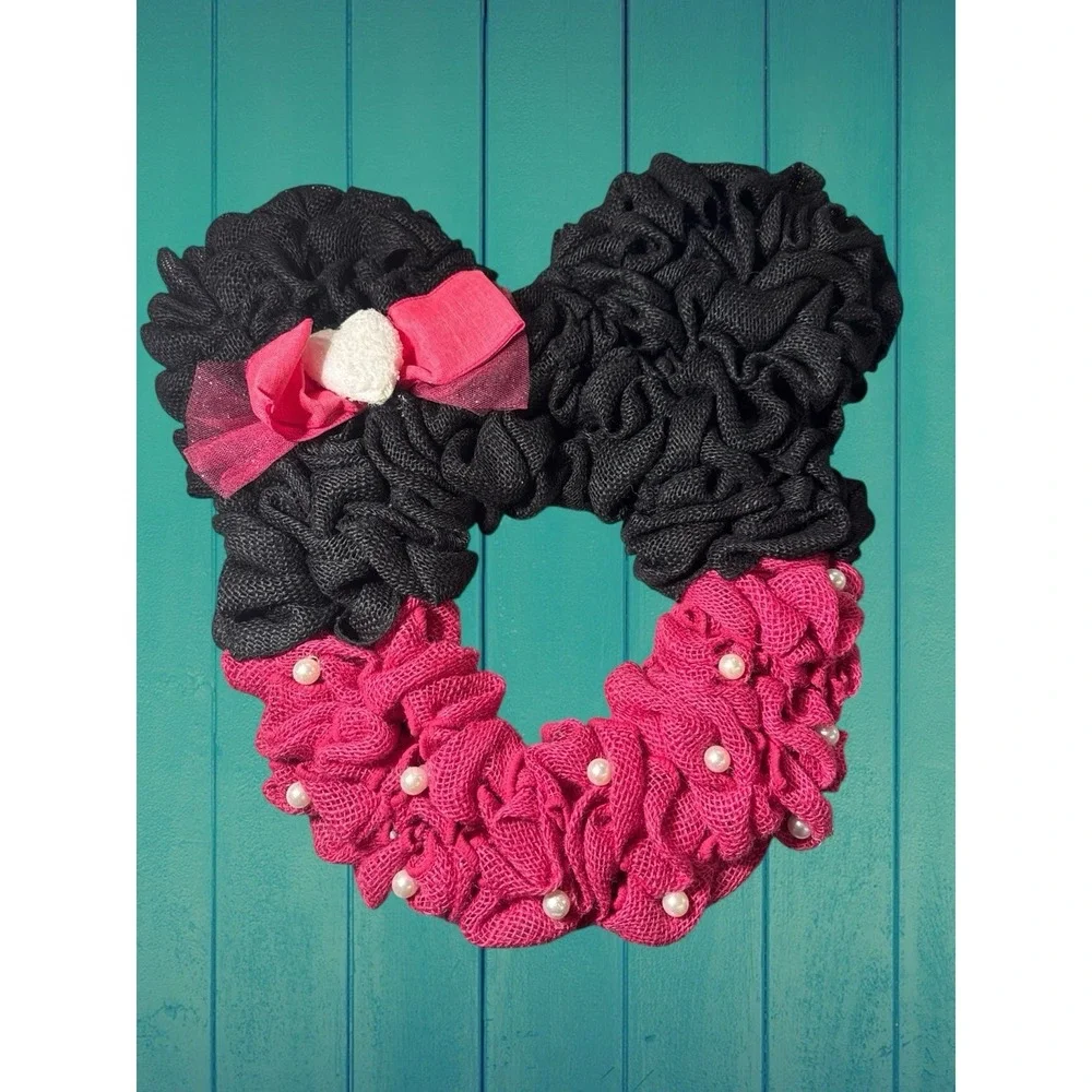 New Disney Minnie Mouse Wreath Pink Black Bow Heart Disneyana 21